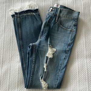 Women’s Frame High Waisted Straight Leg Ripped Jeans